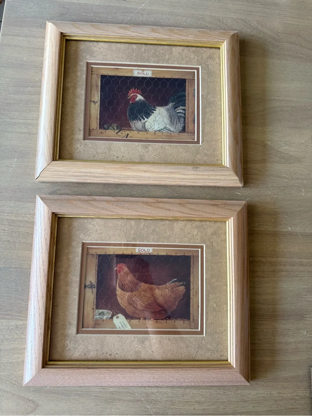 Pair of Chicken Print Wall Hanging Framed Art